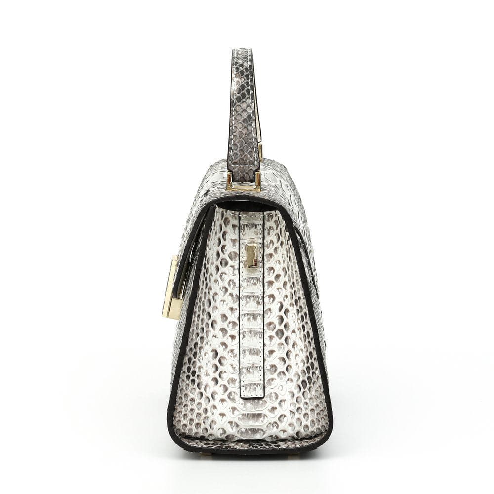 Womens  Python  Grey Leather Small Flap Bag Top Handle Cross Body Handbag