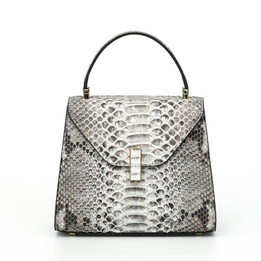 Womens  Python  Grey Leather Small Flap Bag Top Handle Cross Body Handbag