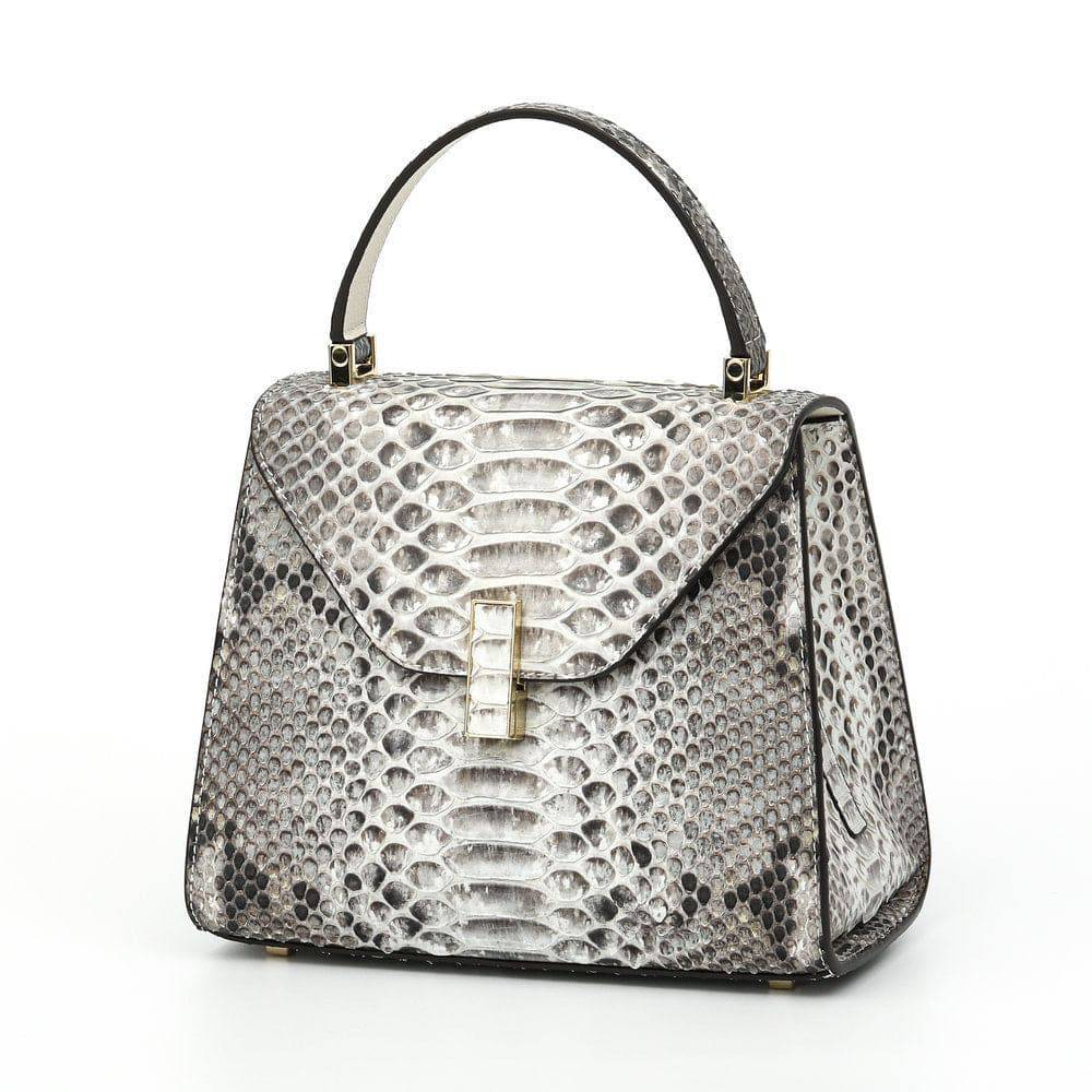 Womens  Python  Grey Leather Small Flap Bag Top Handle Cross Body Handbag