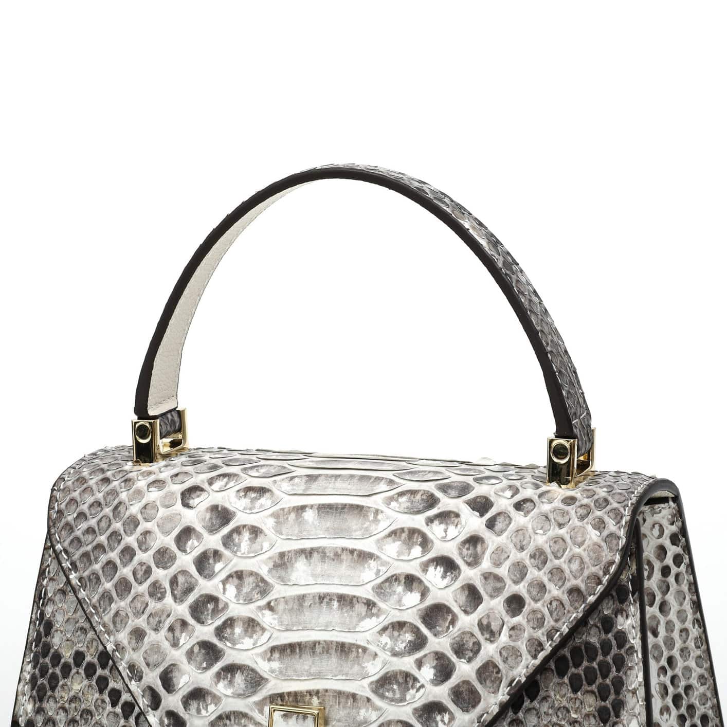 Womens  Python  Grey Leather Small Flap Bag Top Handle Cross Body Handbag