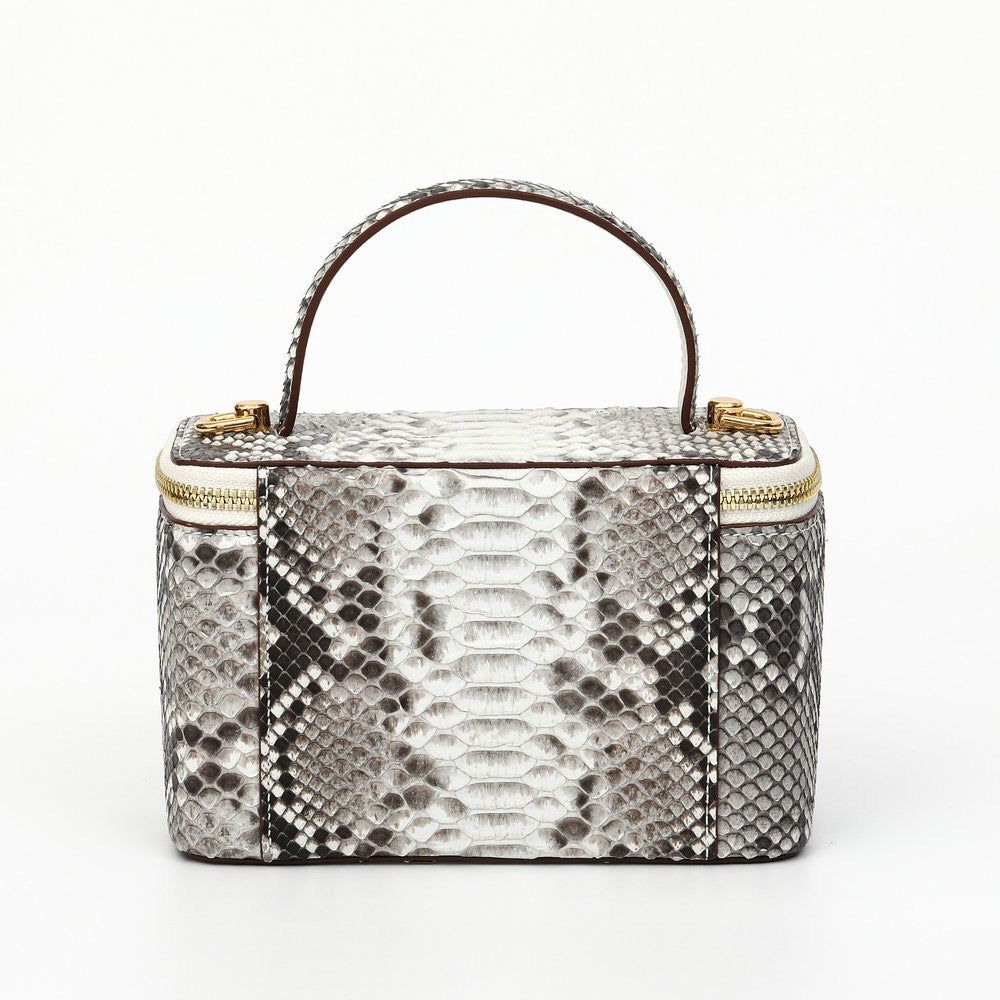 Womens  Python Leather Top Handle Cosmetic Cross Body Bag