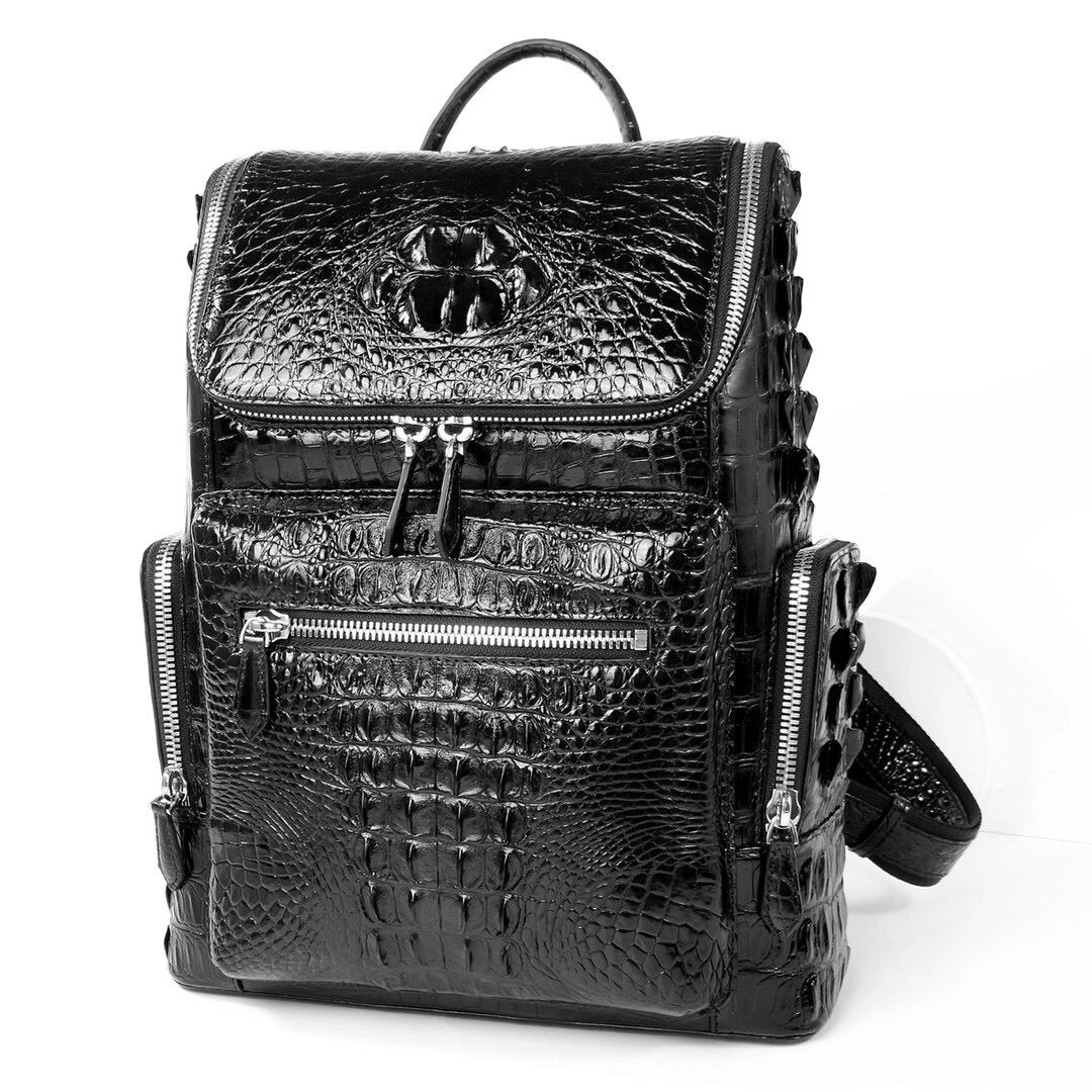 Unisex Crocodile Skin Leather Large Backpack Small