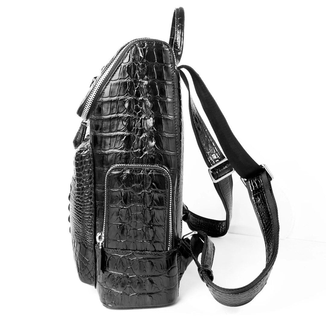Unisex Crocodile Skin Leather Large Backpack Small