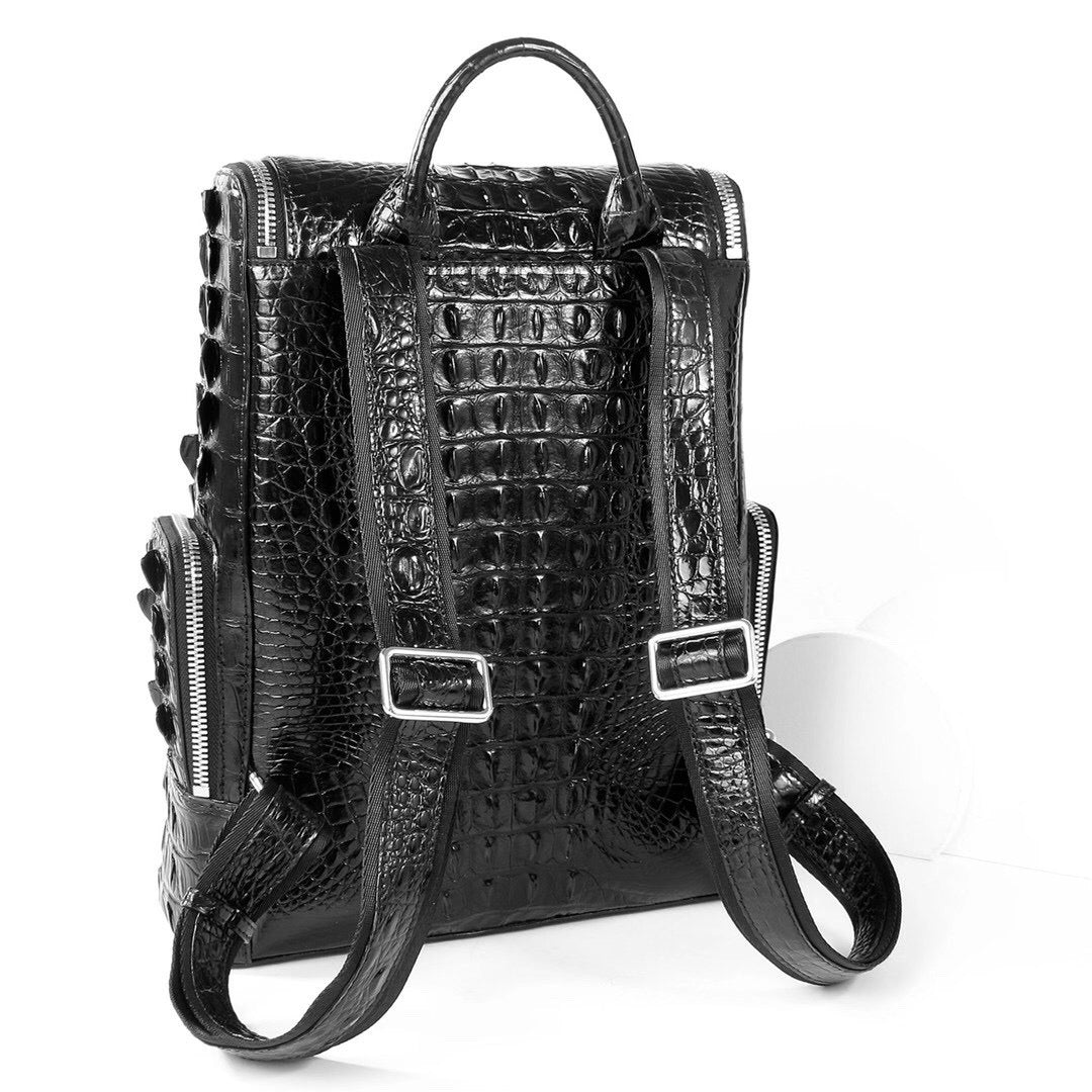 Unisex Crocodile Skin Leather Large Backpack Small