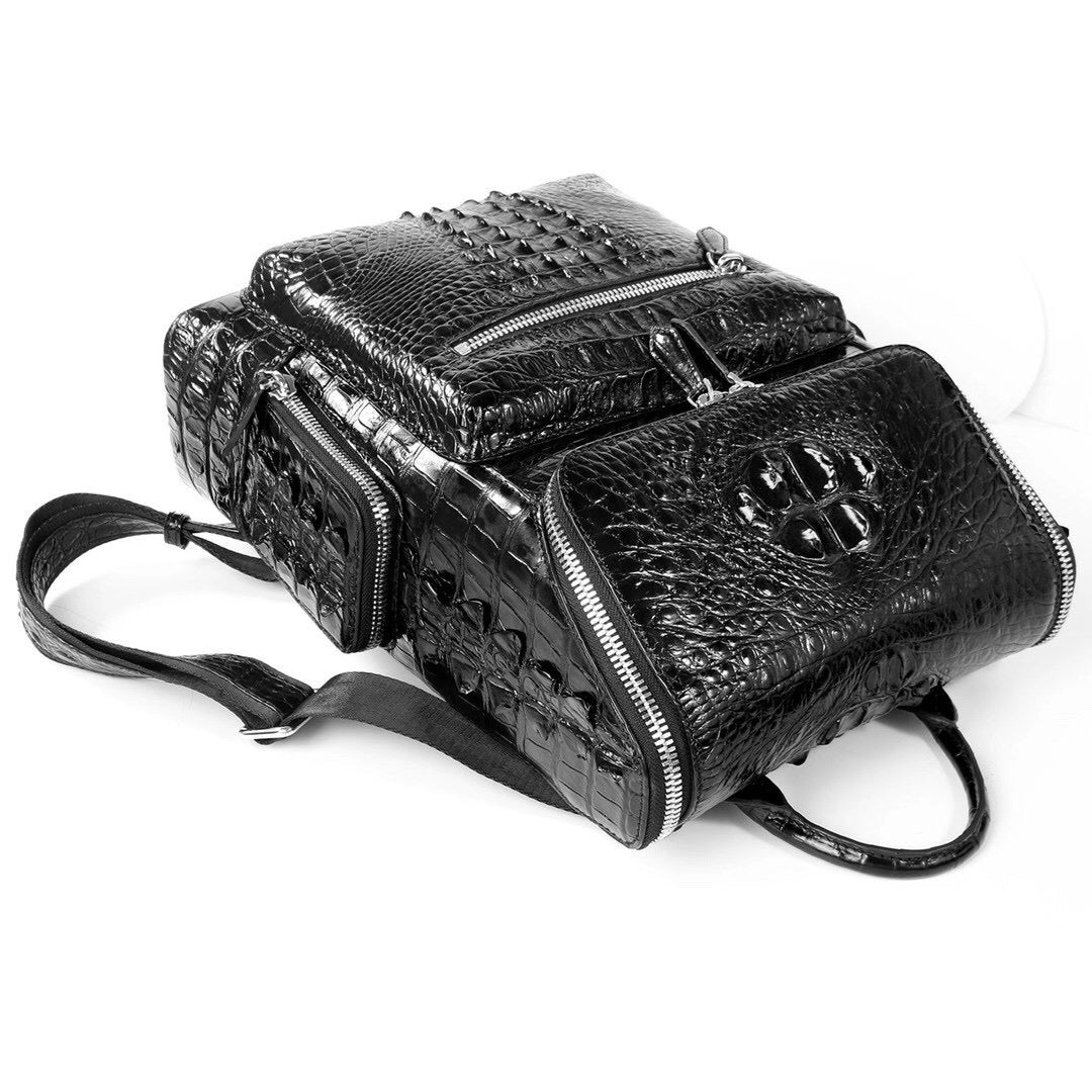 Unisex Crocodile Skin Leather Large Backpack Small