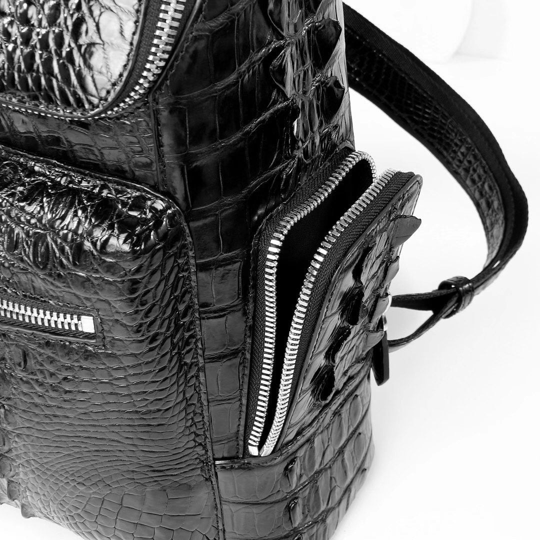 Unisex Crocodile Skin Leather Large Backpack Small
