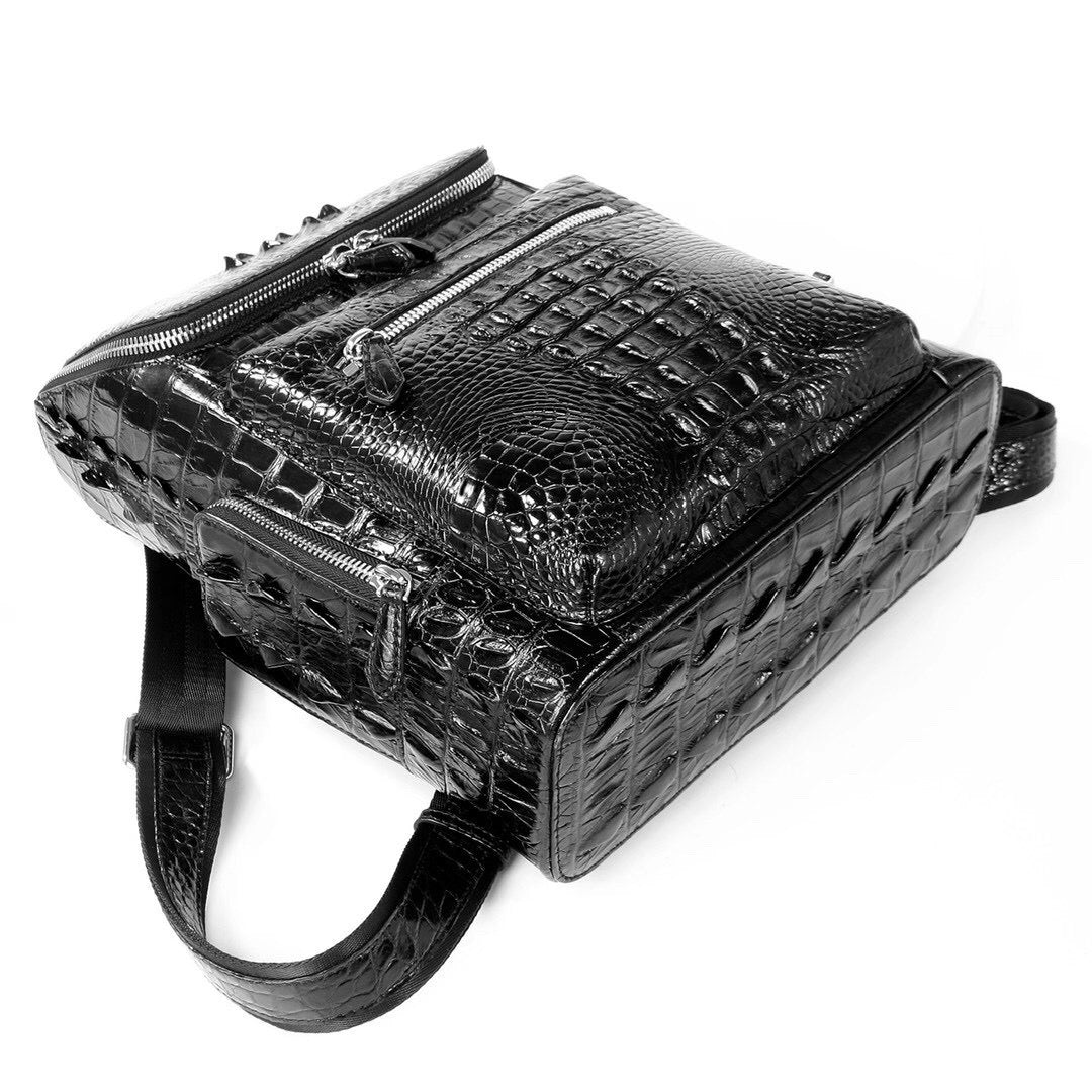 Unisex Crocodile Skin Leather Large Backpack Small