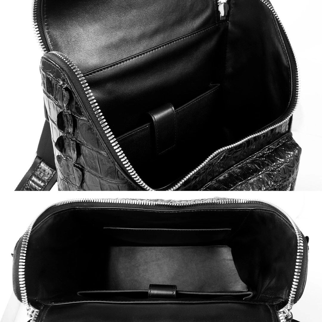 Unisex Crocodile Skin Leather Large Backpack Small