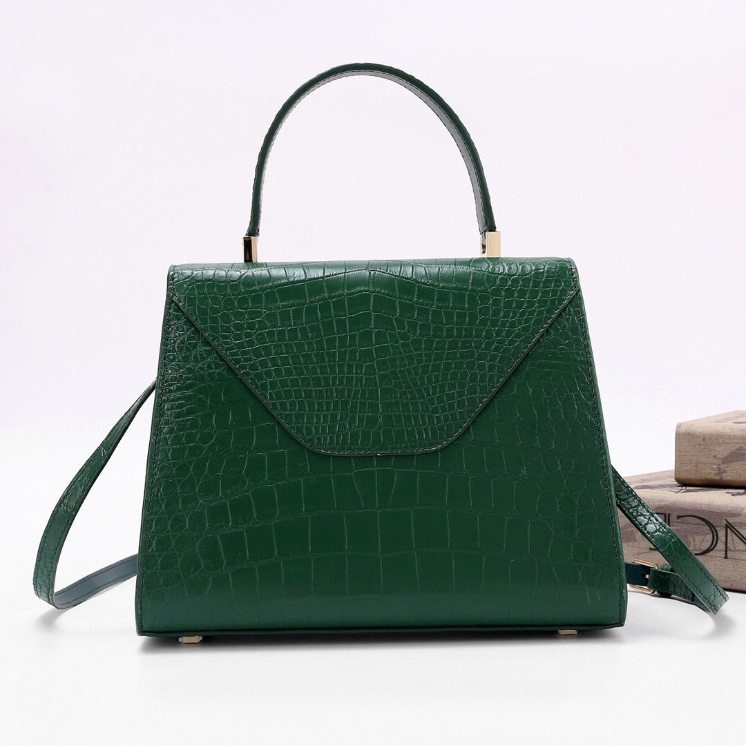 Genuine Crocodile Skin Leather Top Handle Bags Dark Green