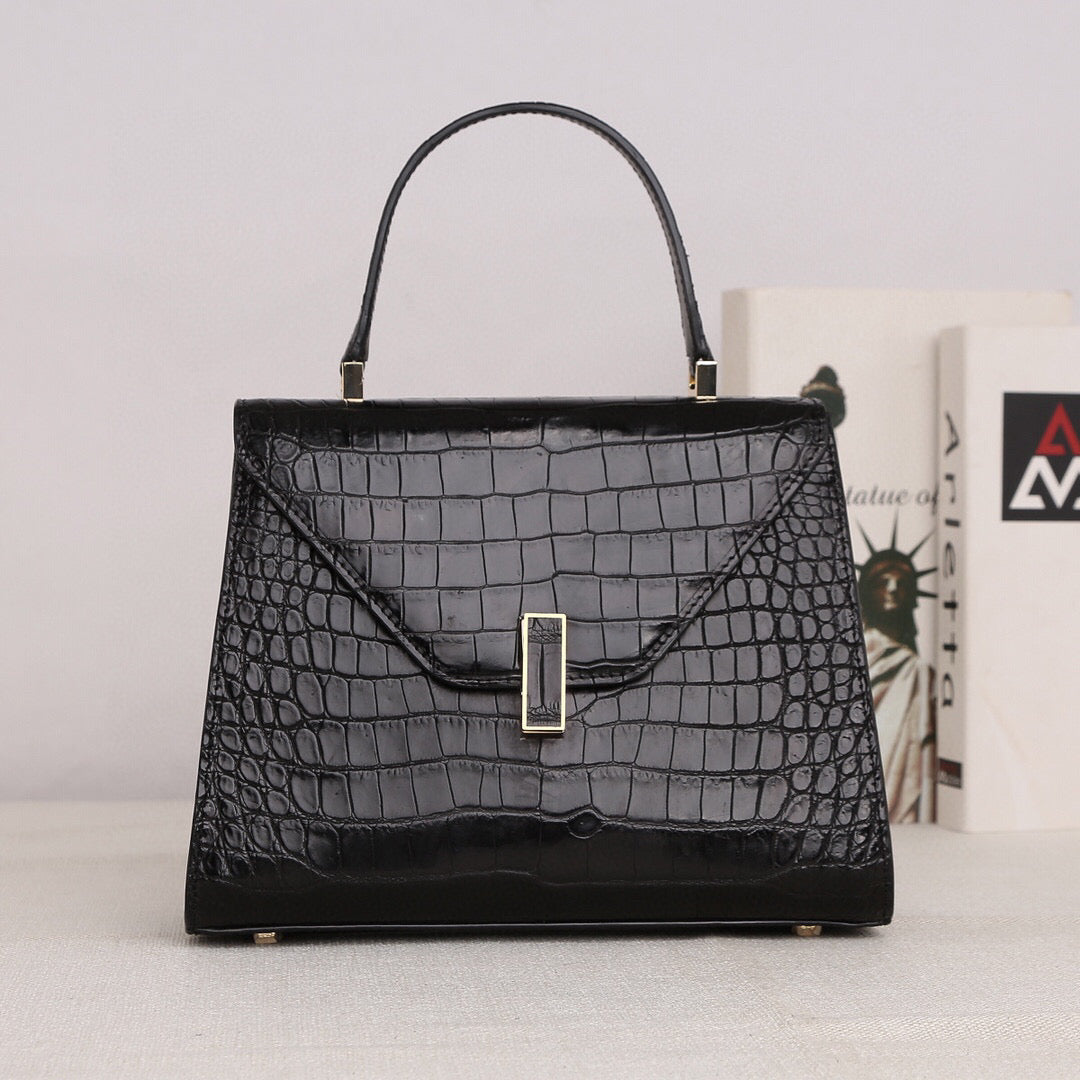 Genuine Crocodile Skin Leather Top Handle Bags Black