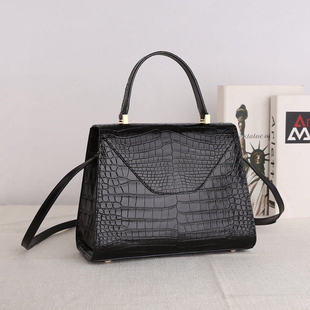 Genuine Crocodile Skin Leather Top Handle Bags Black