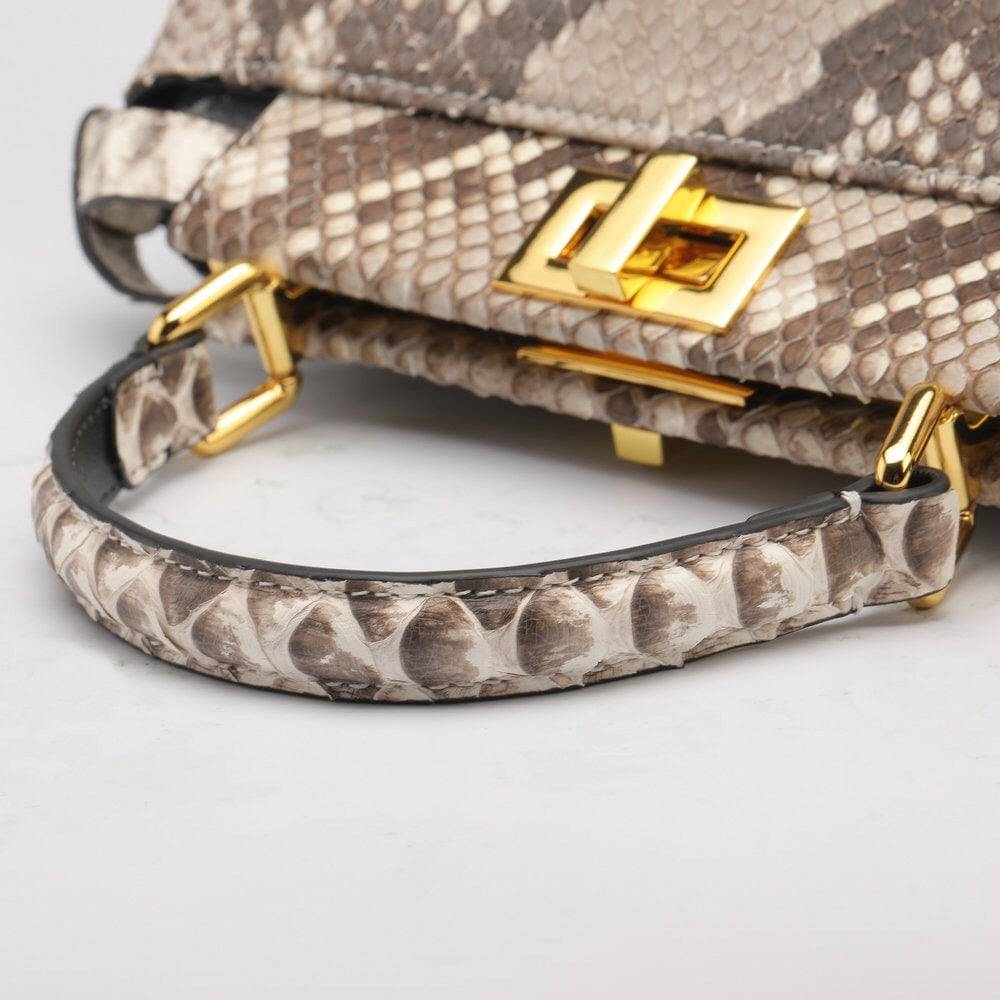 Womens Large Python Leather Bag Bamboo Top Handle Cross Body Handbag