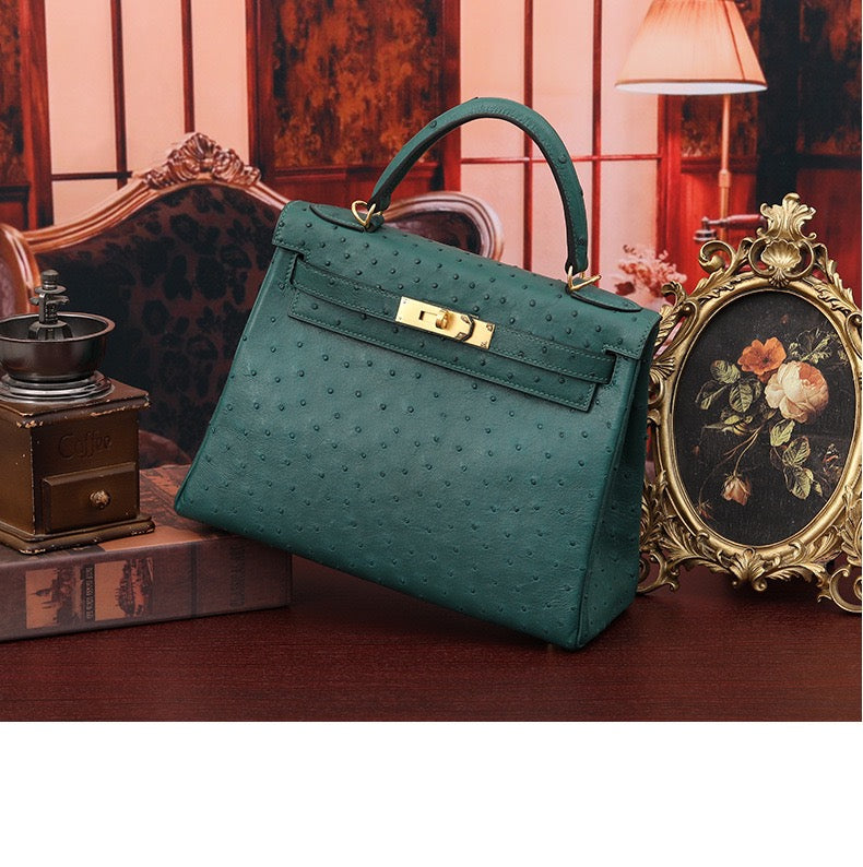 Genuine Ostrich Skin Leather Flap Tote  Bags