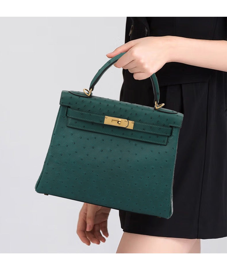 Genuine Ostrich Skin Leather Flap Tote  Bags