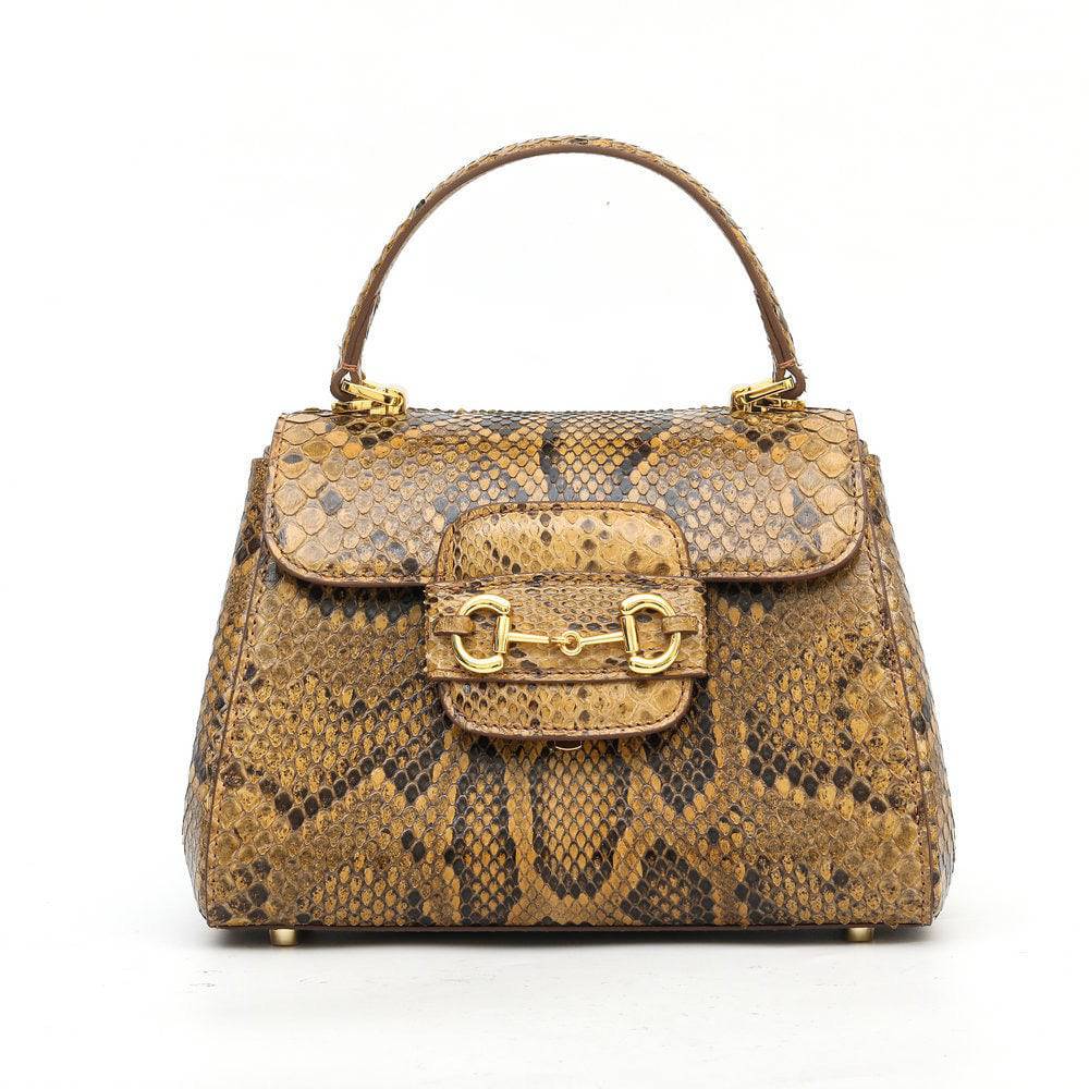 Womens Python Leather Mini Top Handle Cross Body Bag