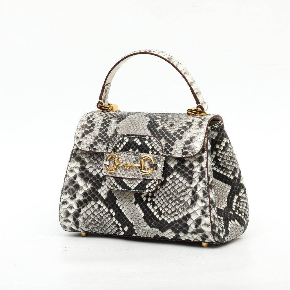 Womens Python Leather Mini Top Handle Cross Body Bag