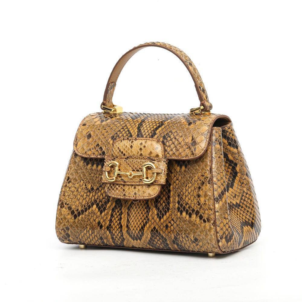 Womens Python Leather Mini Top Handle Cross Body Bag