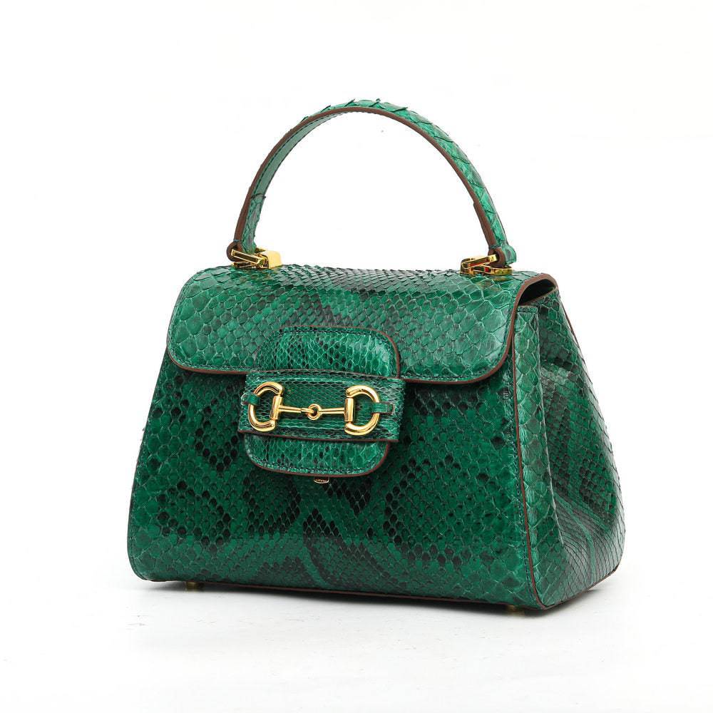 Womens Python Leather Mini Top Handle Cross Body Bag