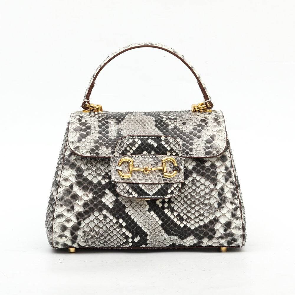 Womens Python Leather Mini Top Handle Cross Body Bag