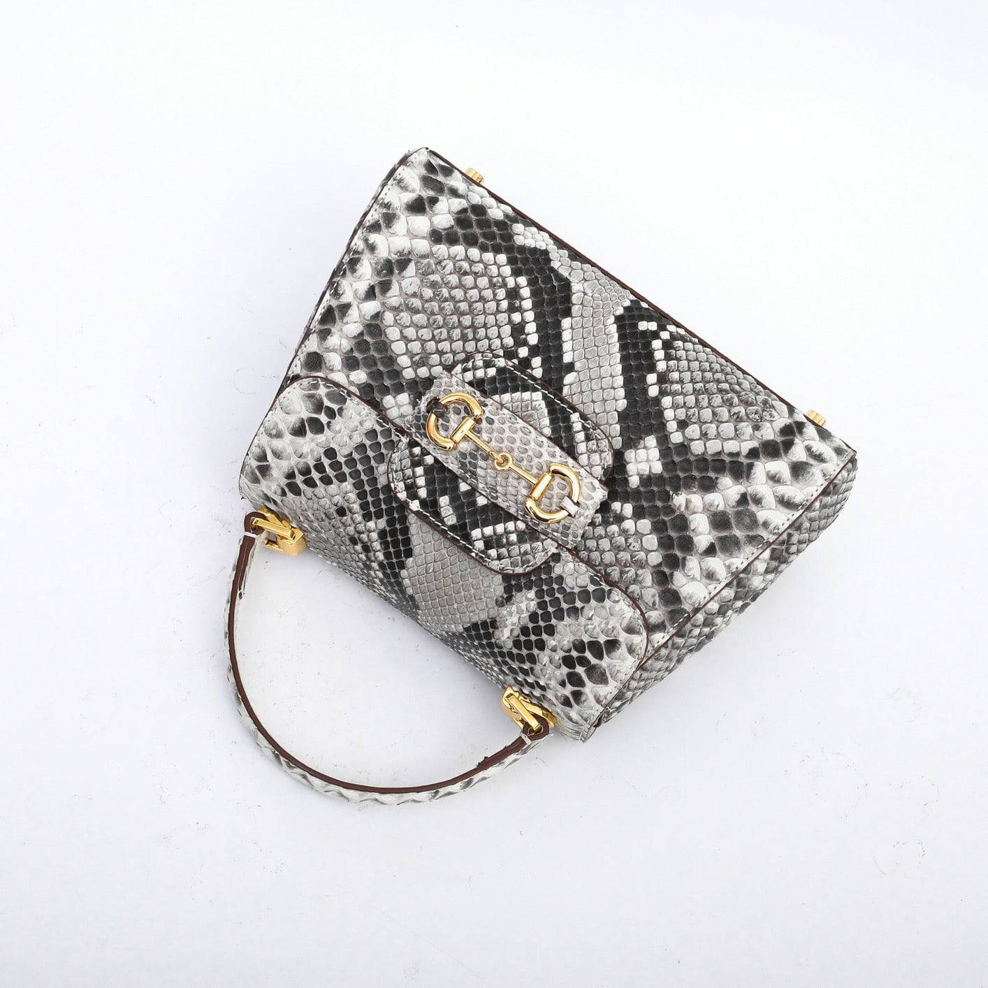 Womens Python Leather Mini Top Handle Cross Body Bag