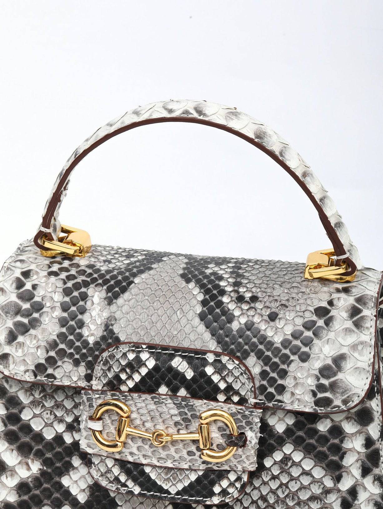 Womens Python Leather Mini Top Handle Cross Body Bag