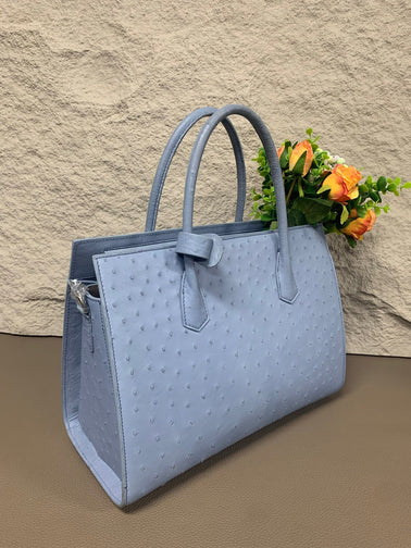 Womens Ostrich Skin Leather Top Handle Bag