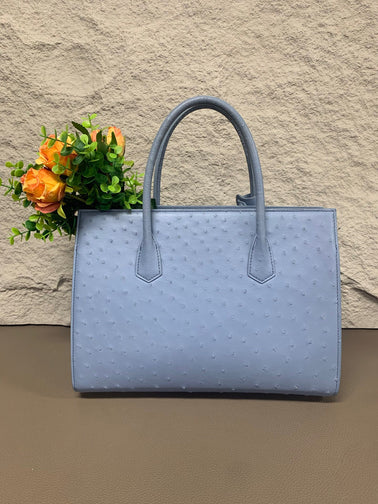 Womens Ostrich Skin Leather Top Handle Bag