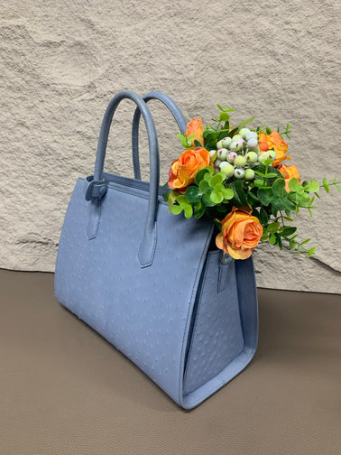 Womens Ostrich Skin Leather Top Handle Bag