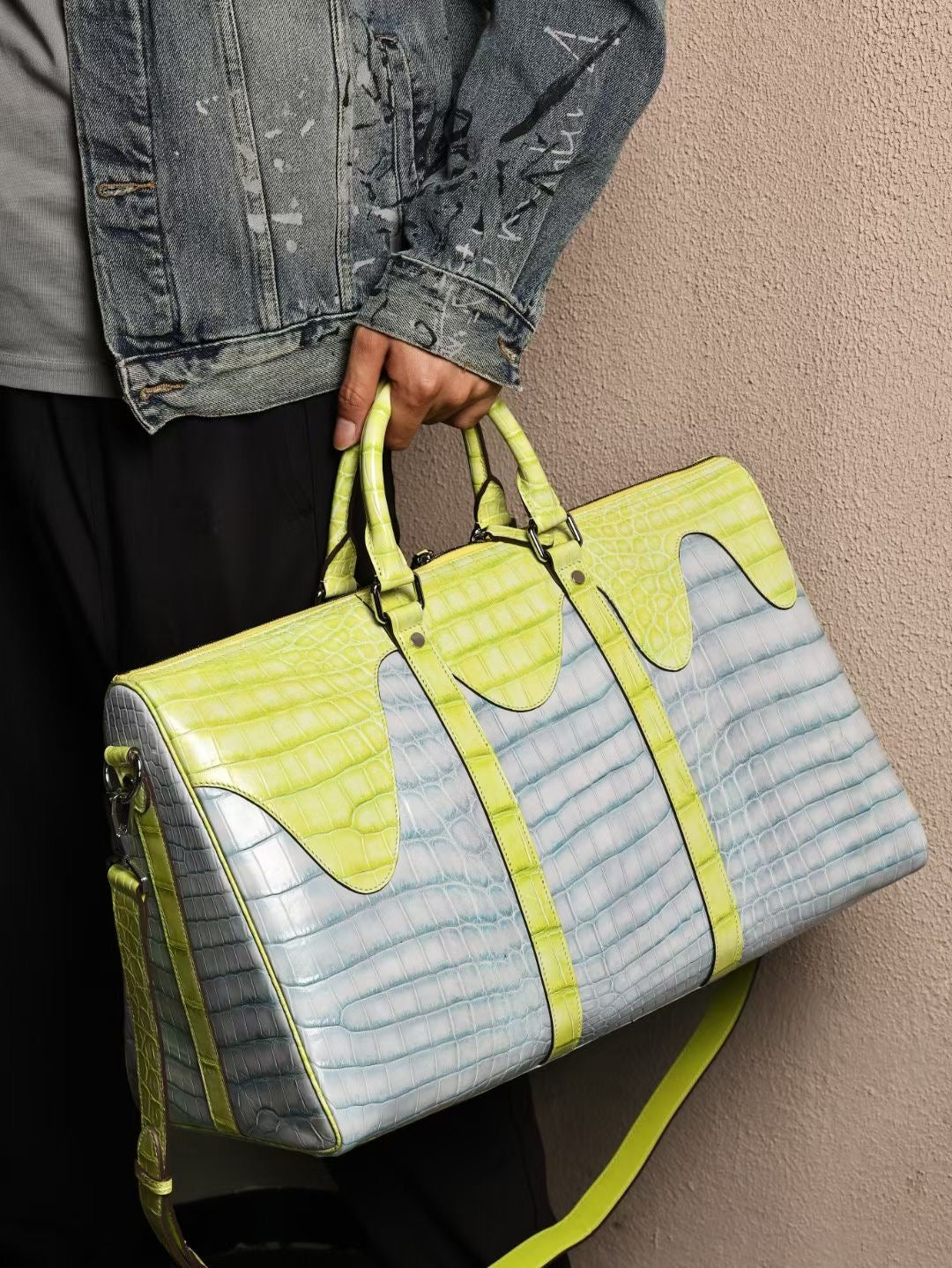 Unisex Genuine Crocodile Leather Travel Duffel Bag, Mens Gift Weekend Bag Oversize Sport Gym Bag Extra Large