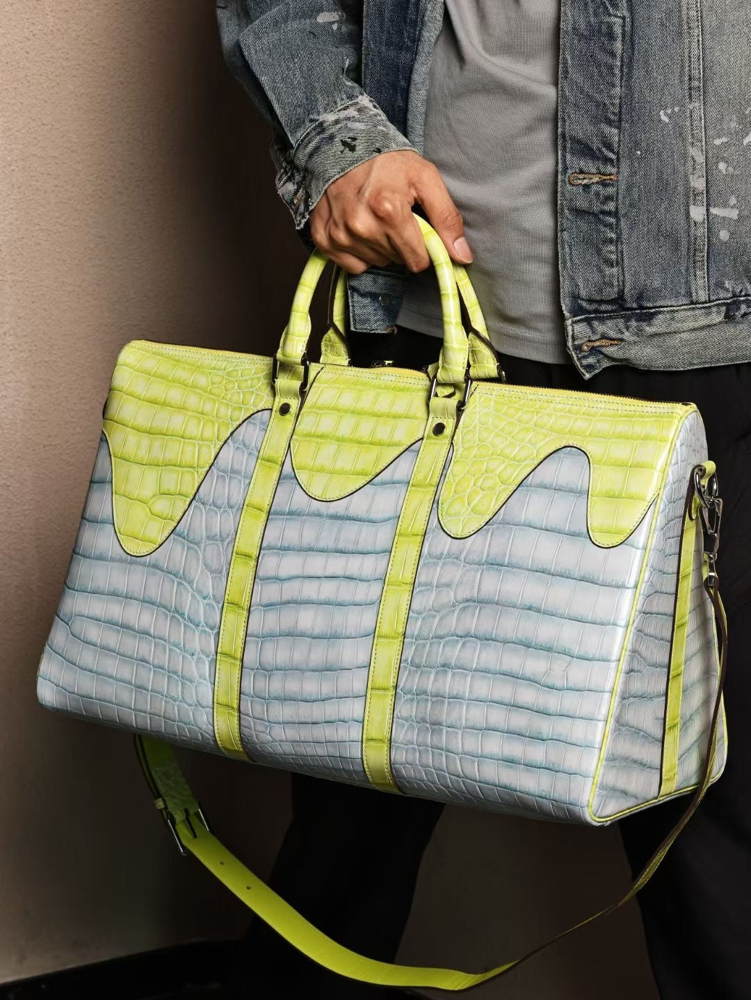 Unisex Genuine Crocodile Leather Travel Duffel Bag, Mens Gift Weekend Bag Oversize Sport Gym Bag Extra Large