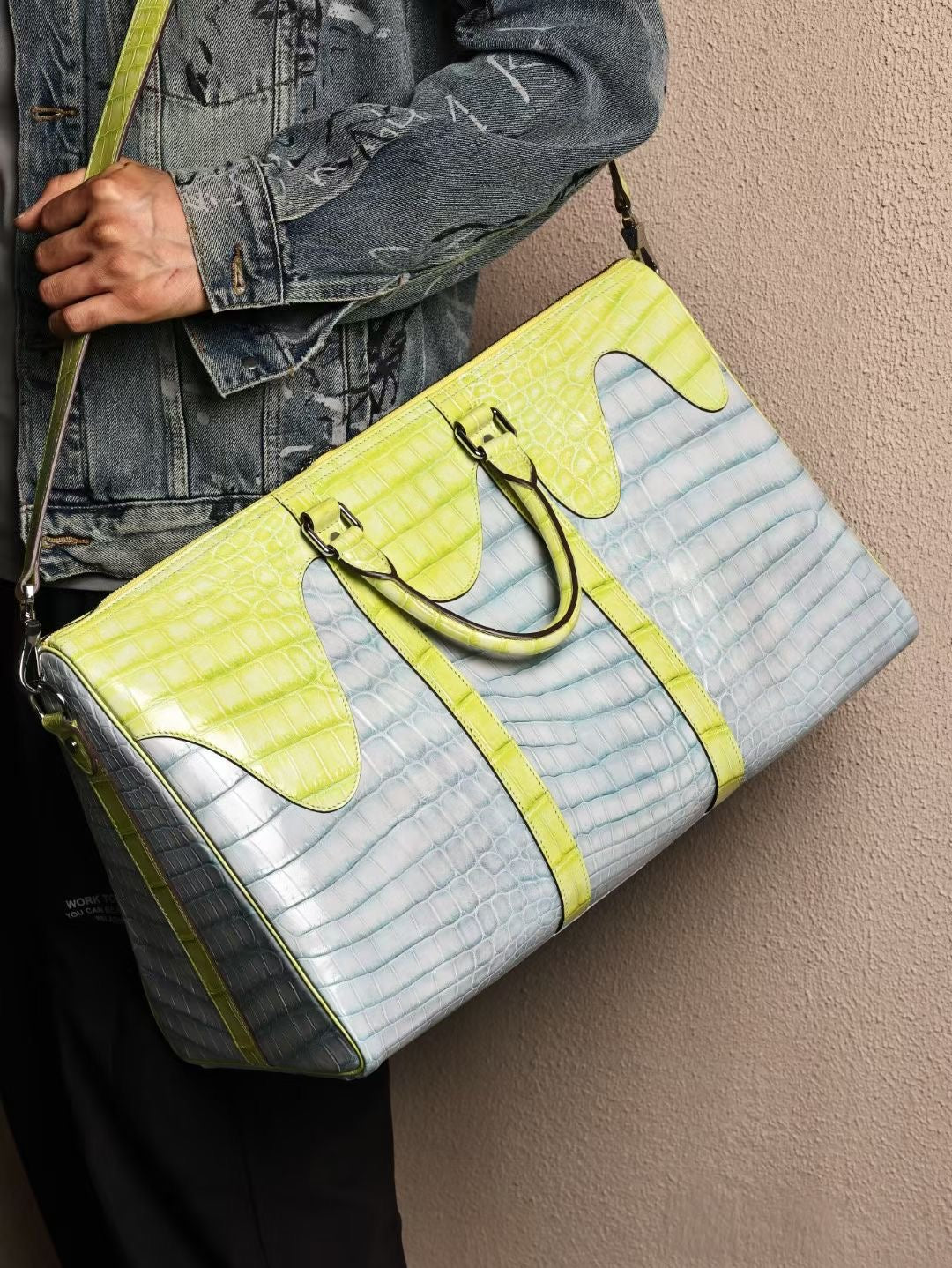 Unisex Genuine Crocodile Leather Travel Duffel Bag, Mens Gift Weekend Bag Oversize Sport Gym Bag Extra Large