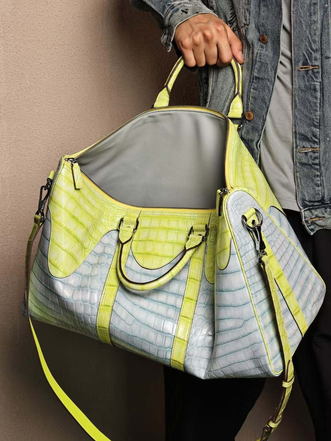 Unisex Genuine Crocodile Leather Travel Duffel Bag, Mens Gift Weekend Bag Oversize Sport Gym Bag Extra Large