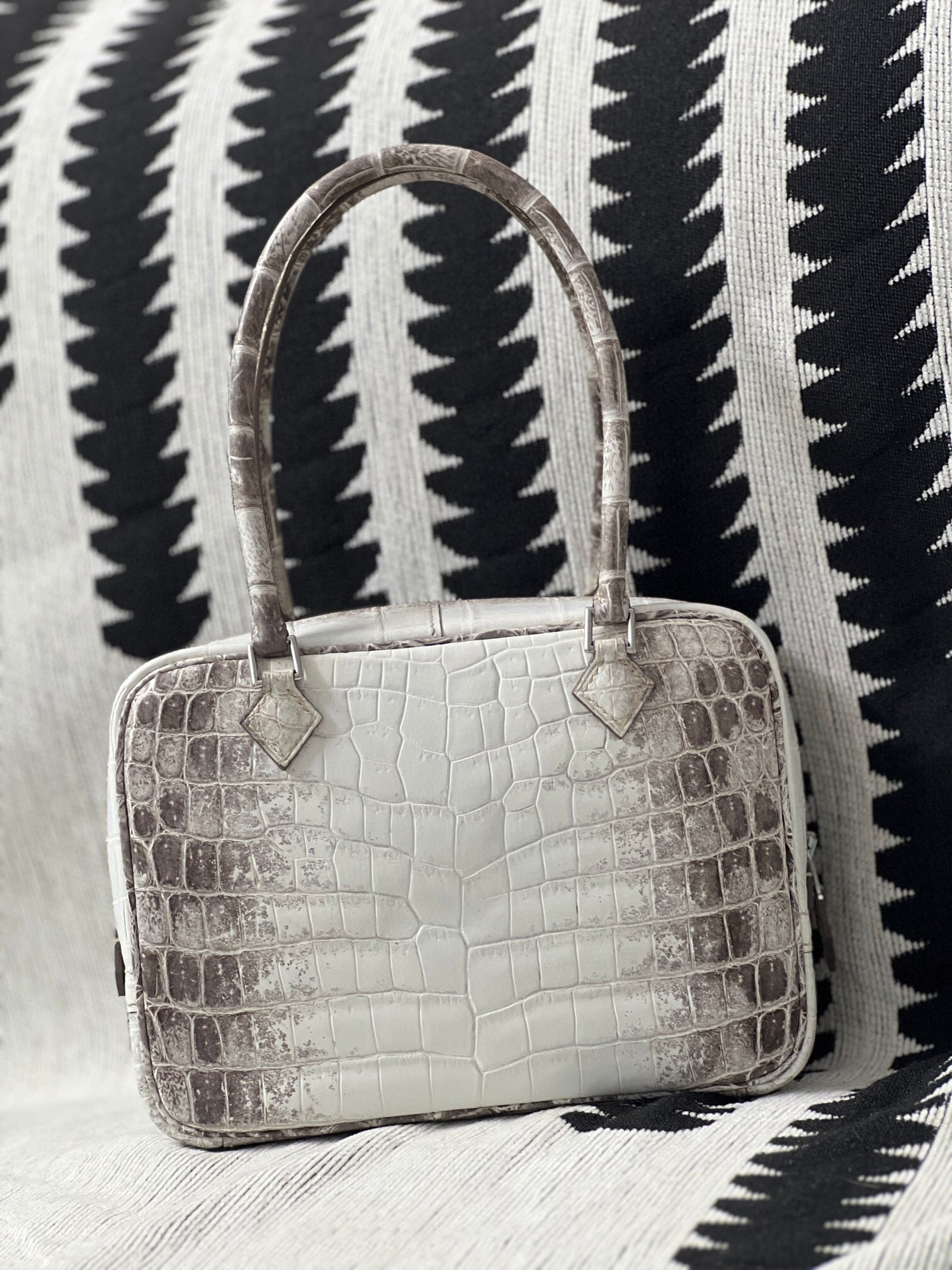 Genuine Himalaya White Crocodile Skin Leather Top Handle Shoulder Square Bag