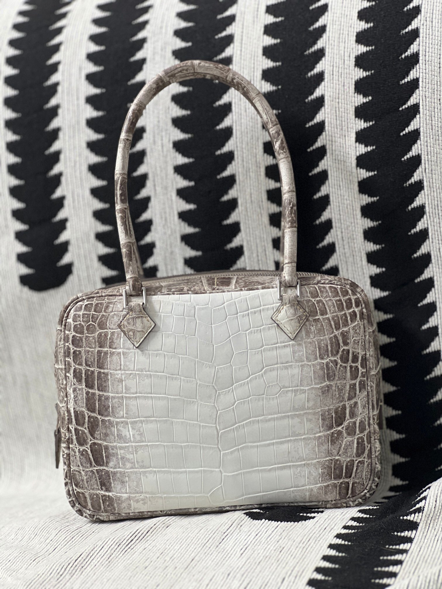 Genuine Himalaya White Crocodile Skin Leather Top Handle Shoulder Square Bag