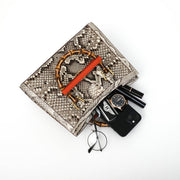 Womens  Python Leather Large Bamboo Top Handle Cross Body Bag