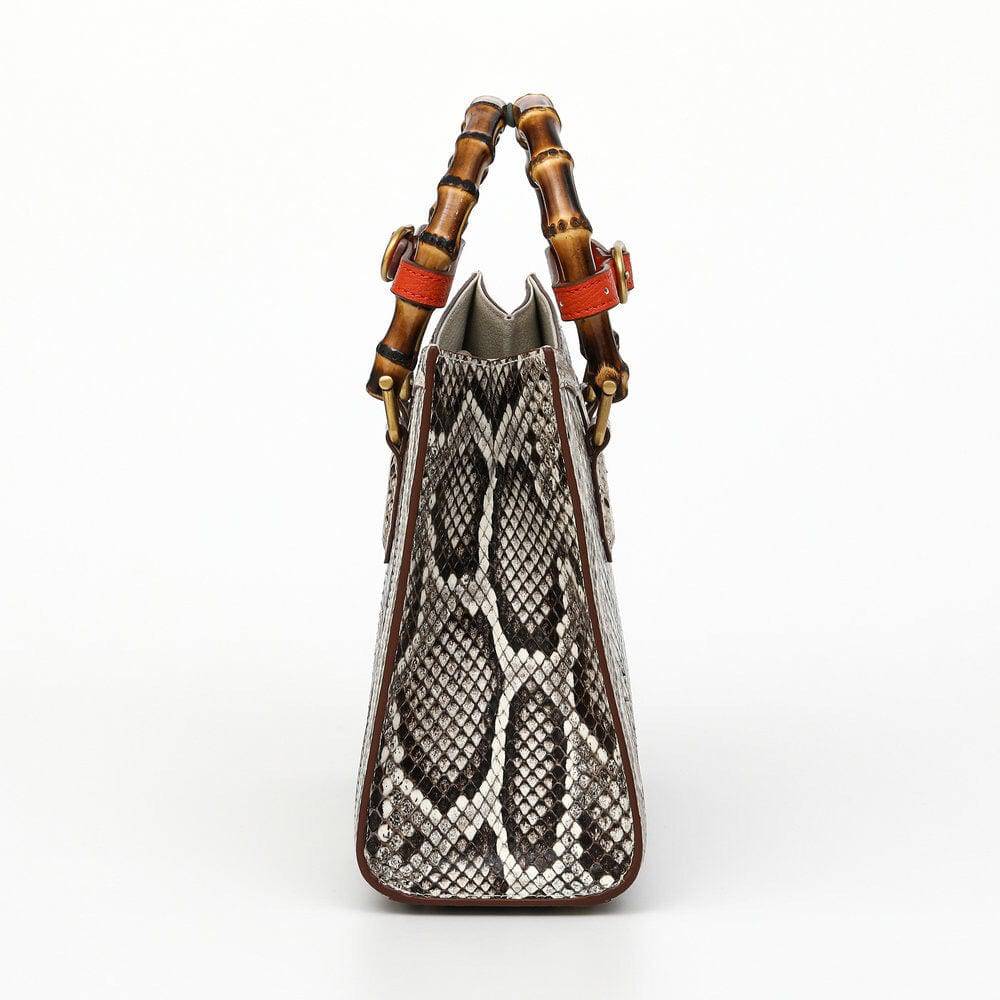 Womens  Python Leather Large Bamboo Top Handle Cross Body Bag