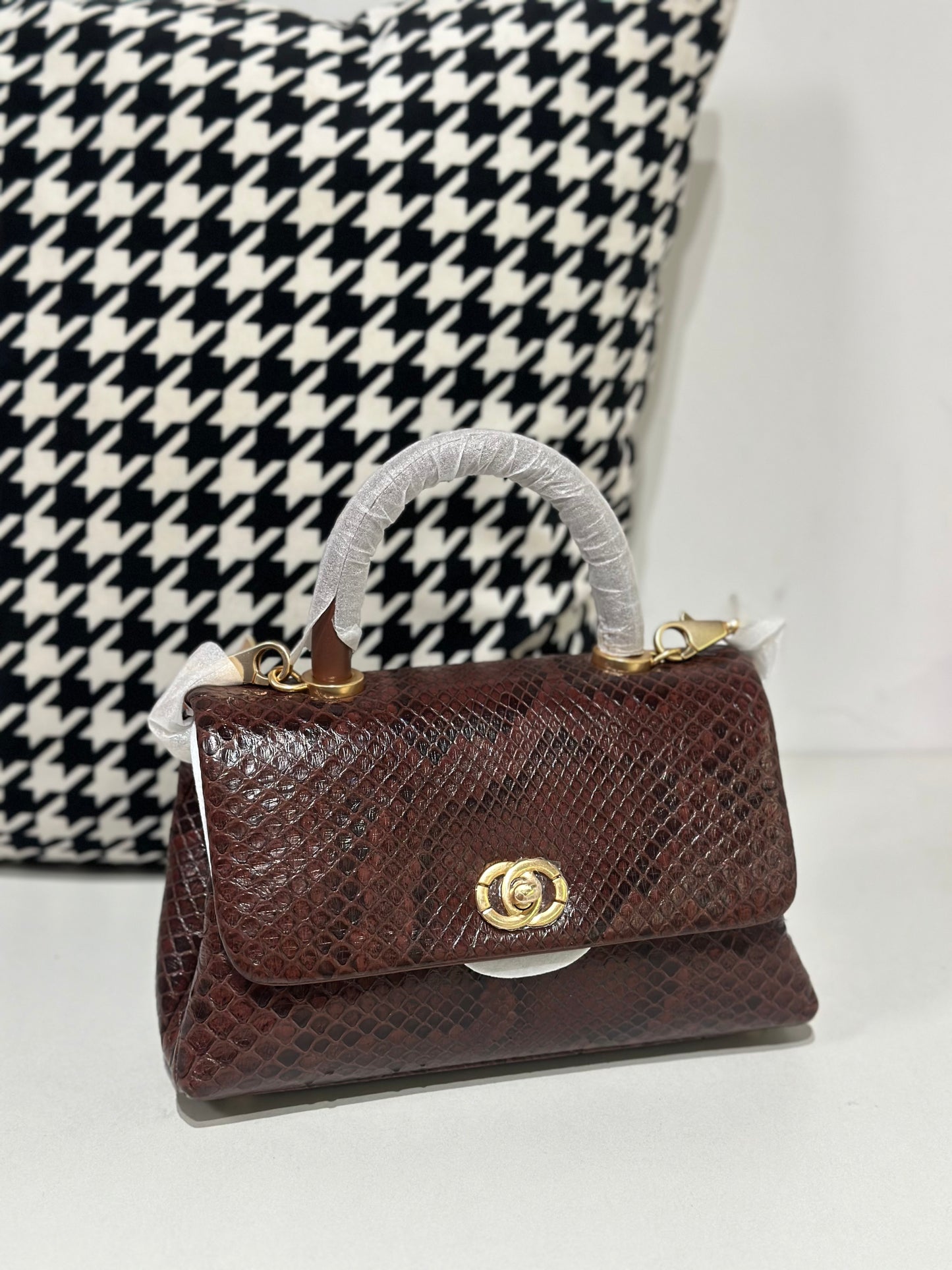 Genuine Python Skin Leather Top Handle Cross Body Bags