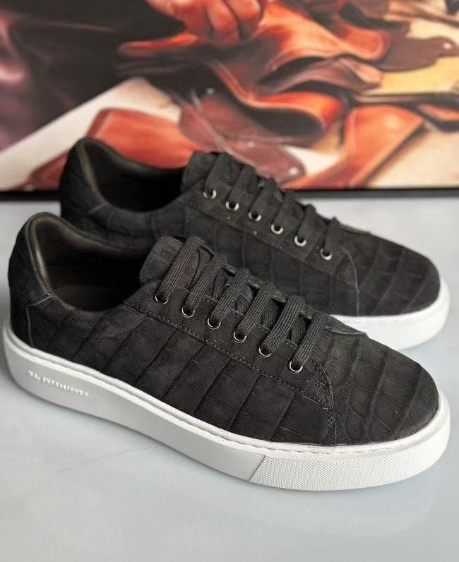 Crocodile Sneakers , Nubuck Genuine Crocodile Leather Sneakers Black
