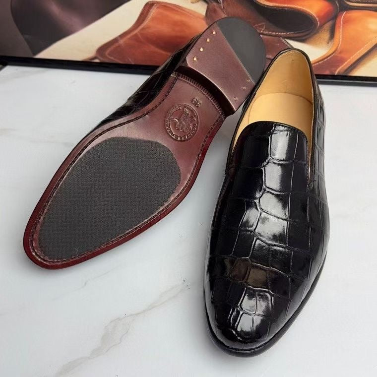 Crocodile Loafers ,  Genuine Crocodile Leather Slip On Loafer Shoes Black
