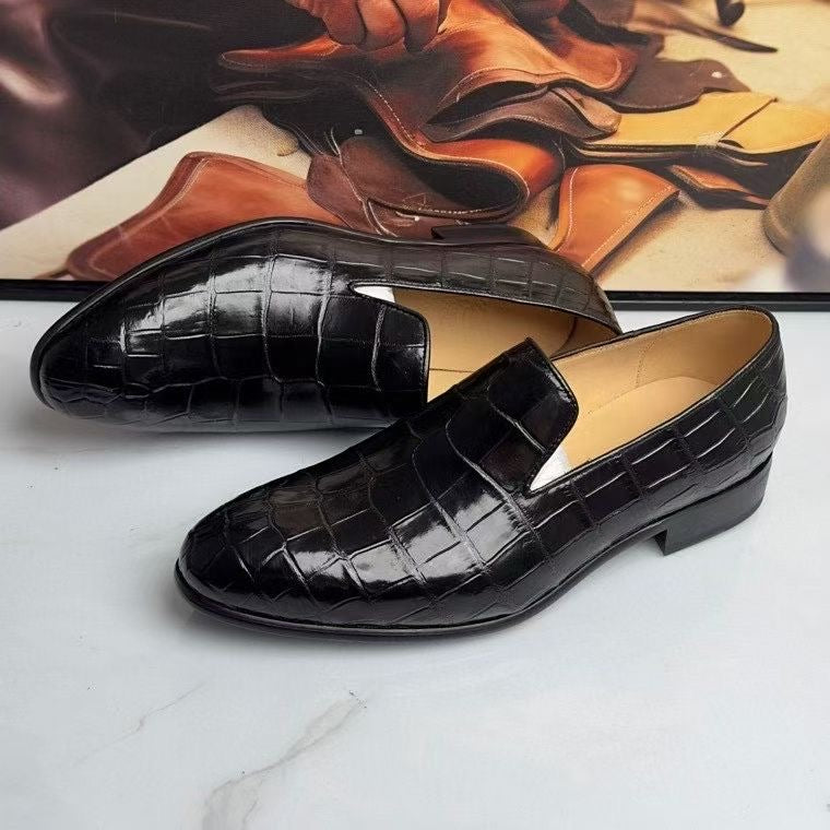 Crocodile Loafers ,  Genuine Crocodile Leather Slip On Loafer Shoes Black