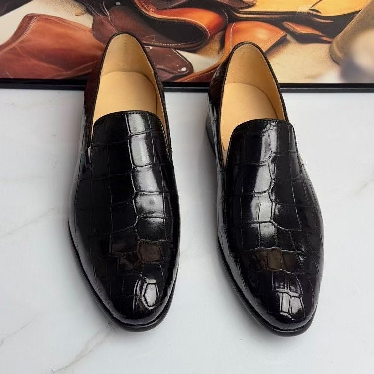Crocodile Loafers ,  Genuine Crocodile Leather Slip On Loafer Shoes Black