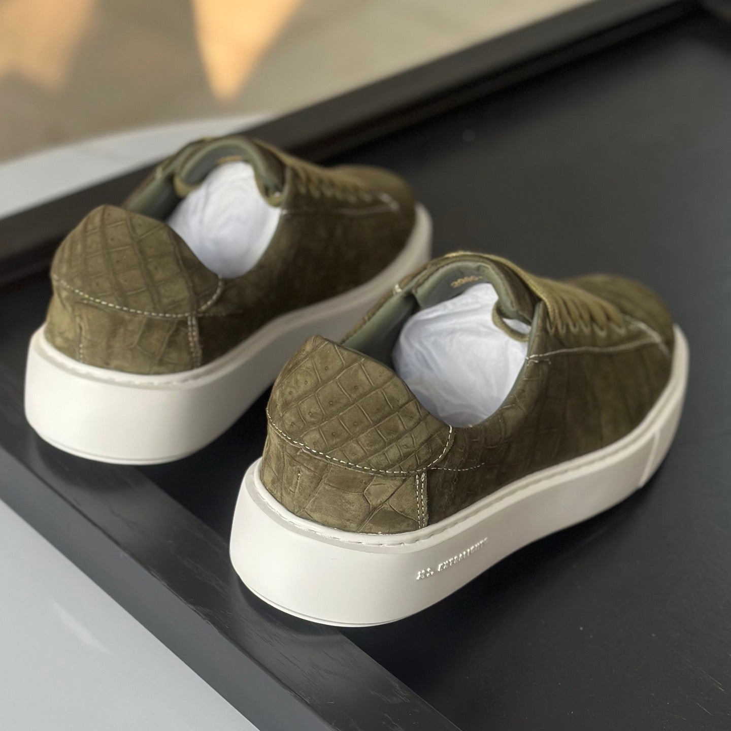 Crocodile Sneakers , Nubuck Genuine Crocodile Leather Sneakers green