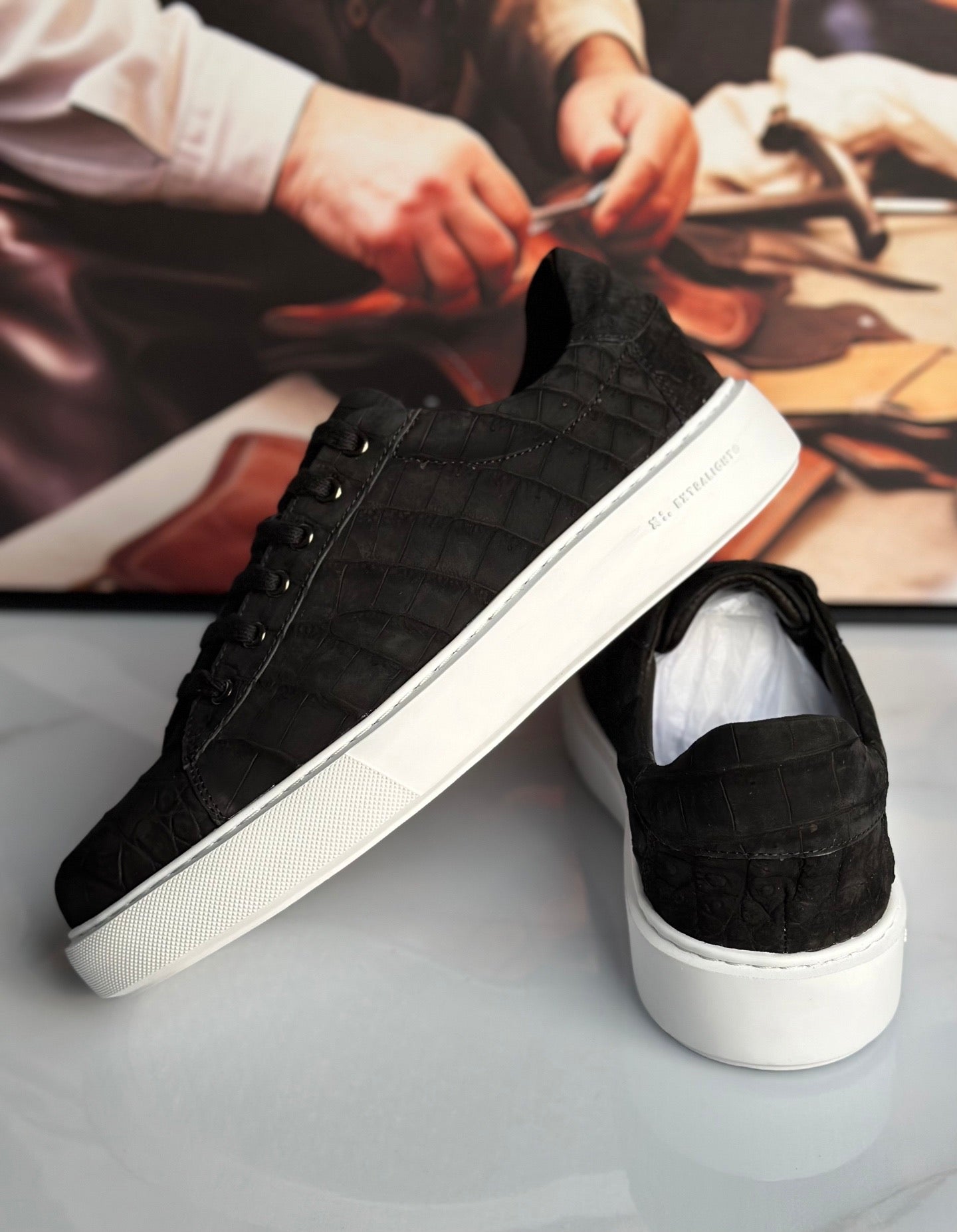 Crocodile Sneakers , Nubuck Genuine Crocodile Leather Sneakers Black