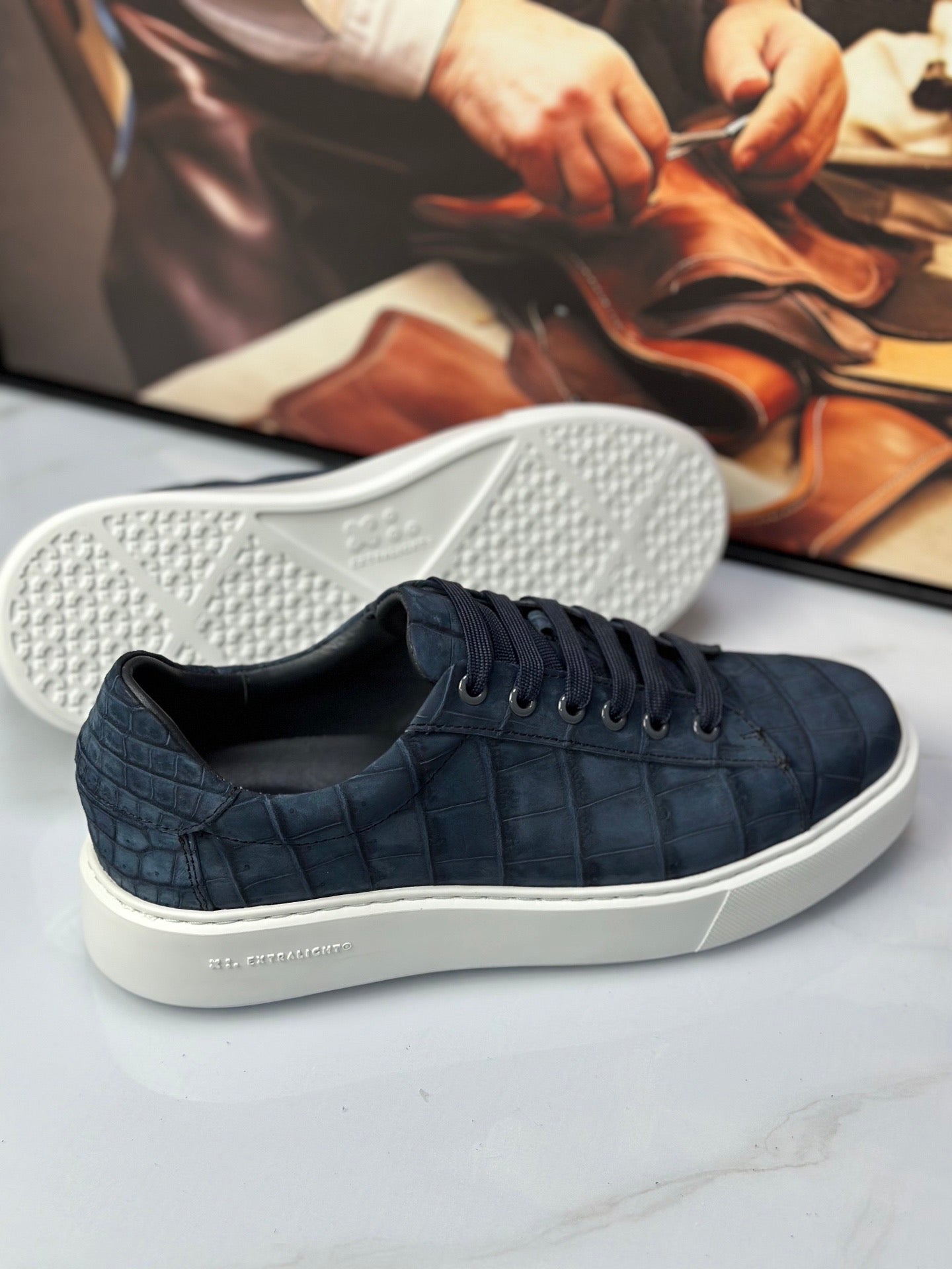 Crocodile Sneakers , Nubuck Genuine Crocodile Leather Sneakers Dark Blue