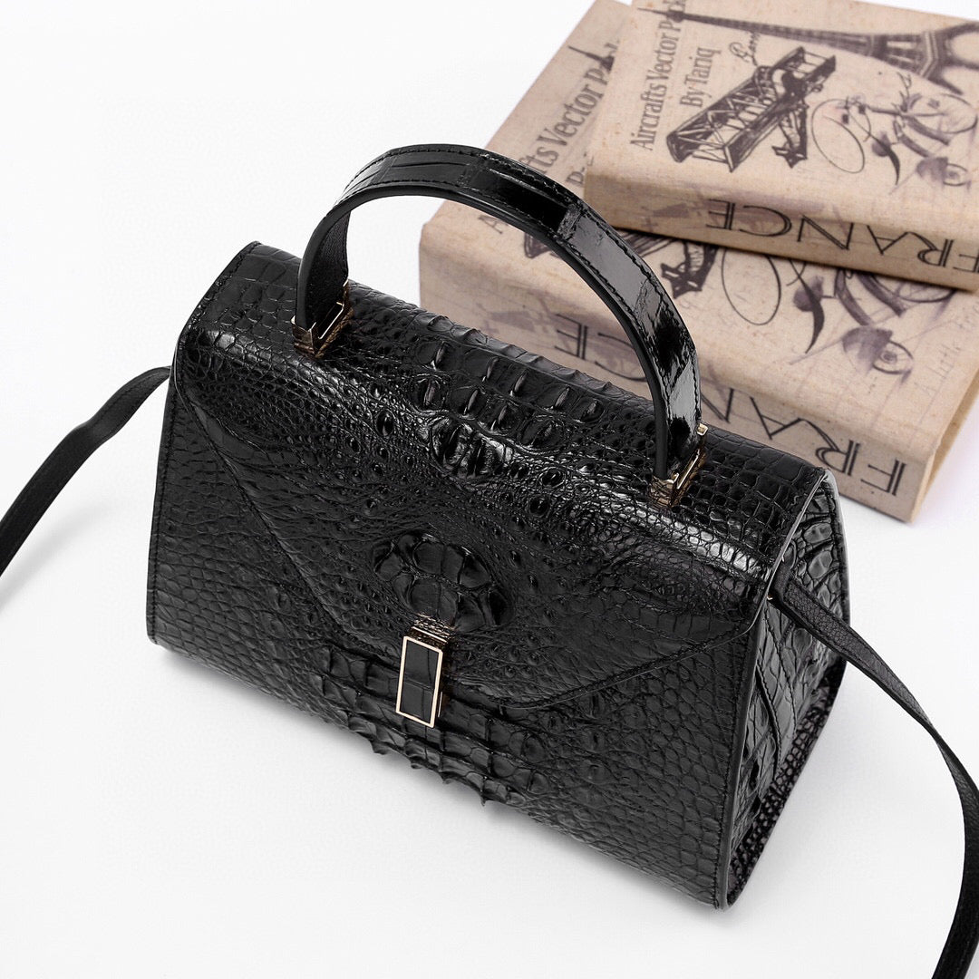 Genuine Crocodile Skin Bone Leather Top Handle Bags