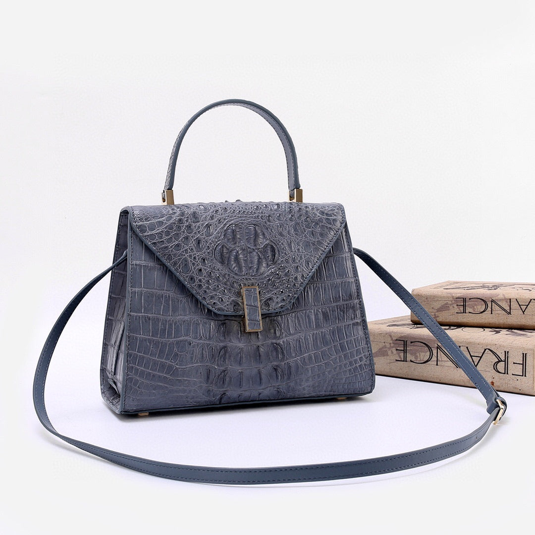 Genuine Crocodile Skin Bone Leather Top Handle Bags Grey