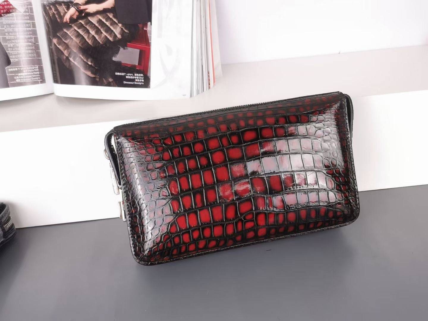 Vintage Crocodile Leather Clutch Bag With Password lock Bag, Anti theft Clutch Bag