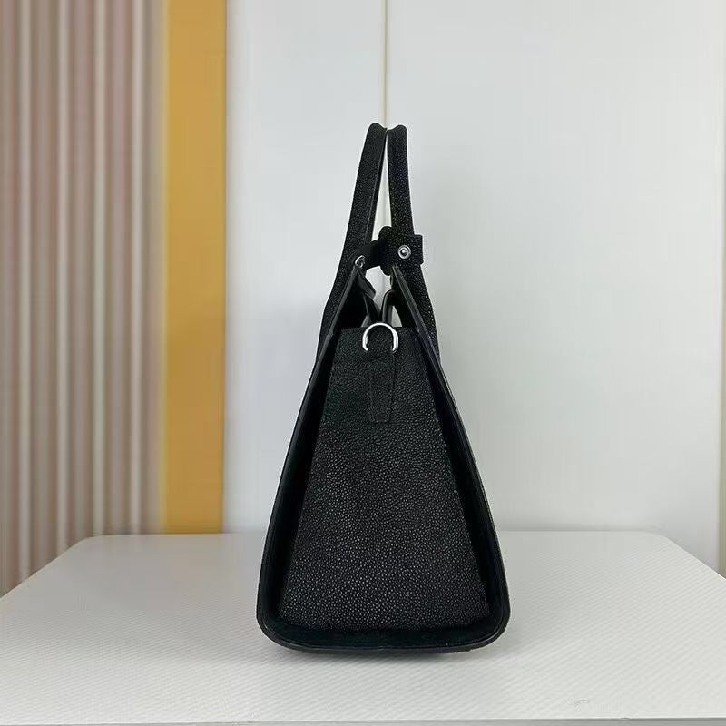 Womens Genuine Stingray Skin Leathe Shopper Tote Bag Black