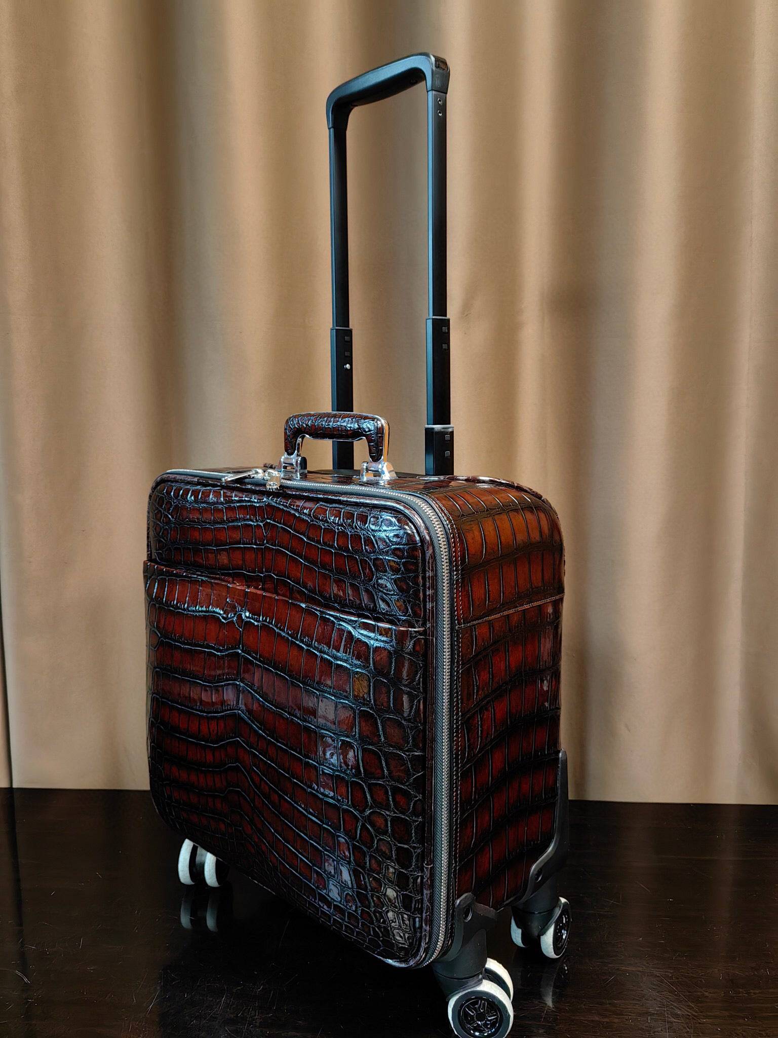 Vintage Brown Crocodile Skin  Leather 15-Inch Underseater Carry-On Luggage