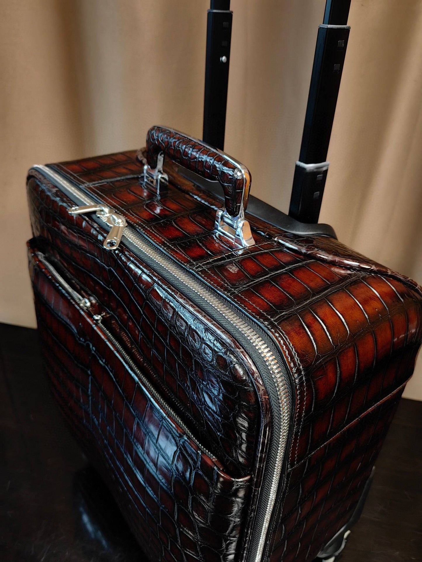 Vintage Brown Crocodile Skin  Leather 15-Inch Underseater Carry-On Luggage